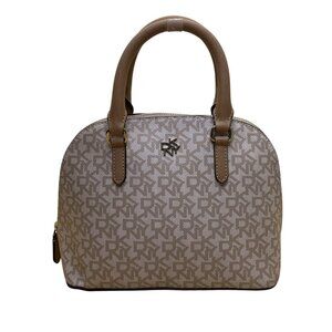 Dkny Women’s Grey Coated Canvas Monogram Dome With Crossbody Strap Clutch Bag